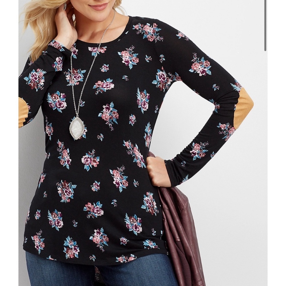 Maurice's 24/7 black floral print long sleeve top